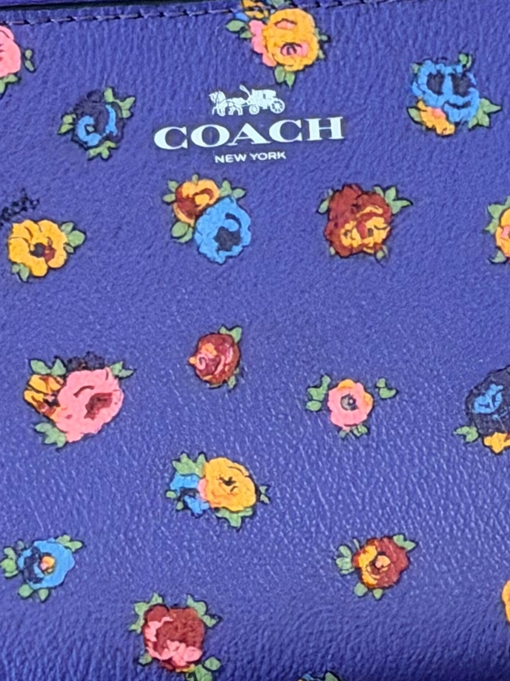 COACH Mini Vintage Rose Print Corner Zip Wristlet Sport Purple - Picture 2 of 6